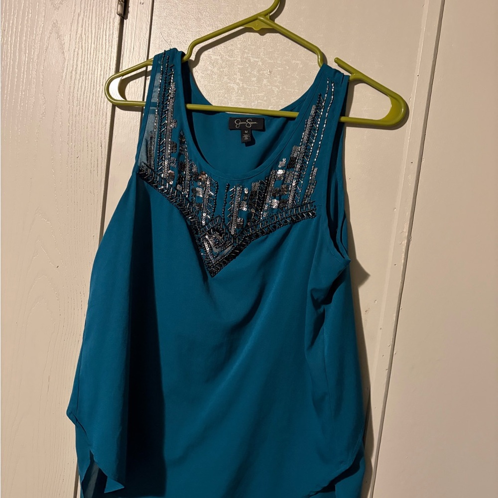 Jessica Simpson Teal Embellished Tank Top
